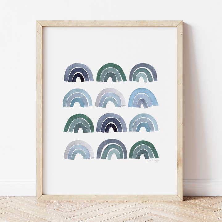 Impressão de arte em aquarela de arco-íris azul por atacado de Emerald and Ivy Studios LLC