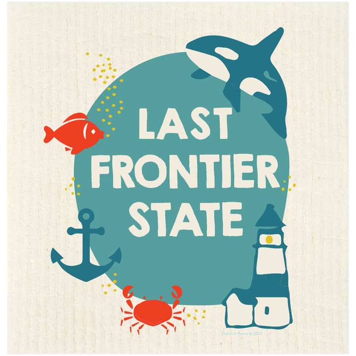 Alaska Frontier State Blue Circle Swedish Dishcloth for wholesale by Potluck Press