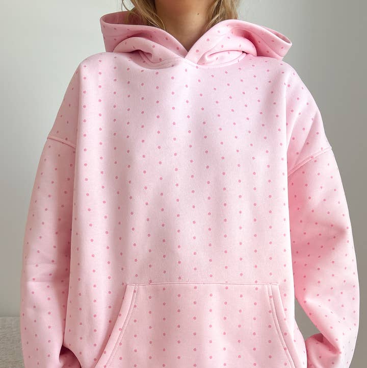 Sunkissed Coconut - Wholesale Hoodie - Women's - Light Pink Polka Dot Hoodie 100% Cotton