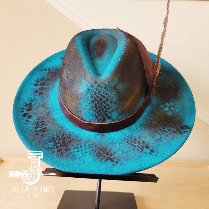 The Jewelry Junkie - Venta al por mayor Sombrero fedora - Mujer - Sombrero Boho Occidental de Vaquera Pintado a Mano PERSONALIZADO y Banda (A13)