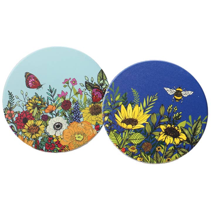 Ceramic Coasters Sunflower Bee Butterfly Flowers Floral for wholesale by Half Moon Bay By Design