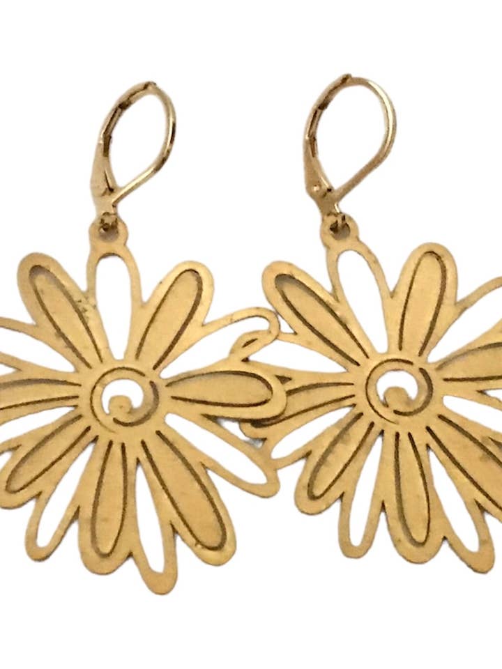 Brass Large Daisy Earrings for wholesale by Dreamspirit