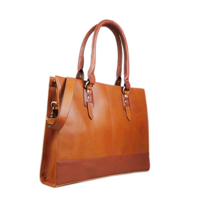 The Signature 17" Leather Laptop Bag, Tan for wholesale by GoodHides Ltd.