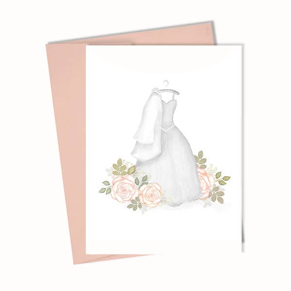 Chá de Noiva, Cartão em Branco com Vestido de Noiva em Aquarela por atacado de Blue Stationery