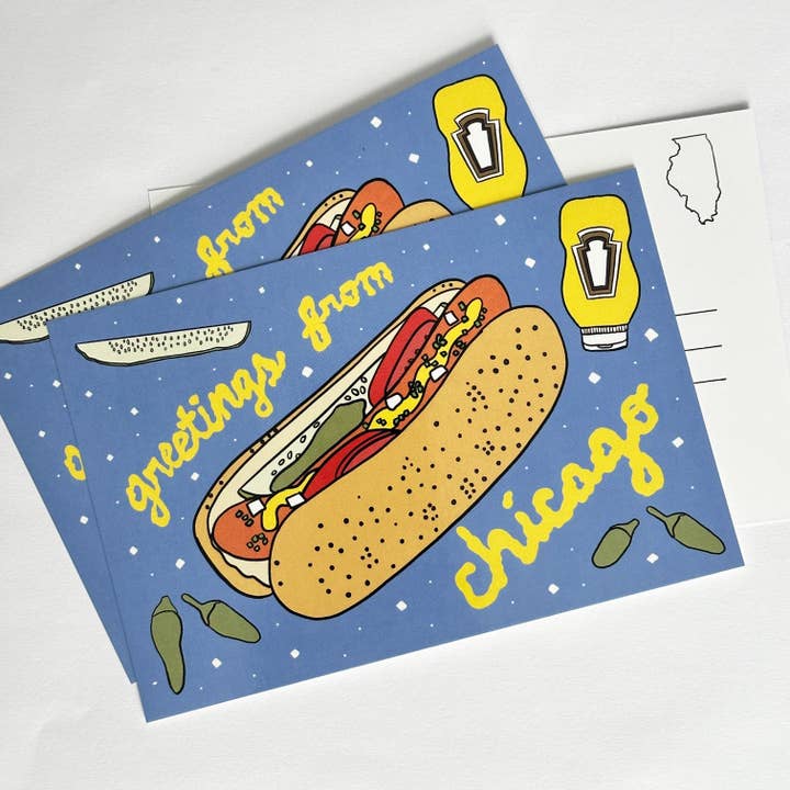 Chicago Style Hot Dog Postcard Illinois Food Souvenir for wholesale by Made by Nilina