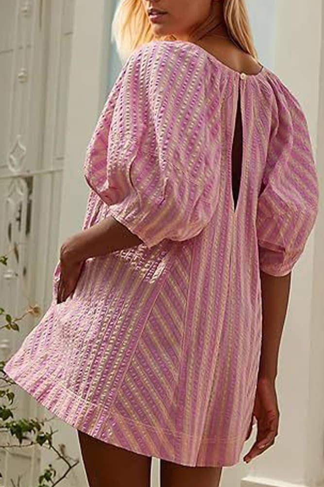 UNISHE - Wholesale Romper - Women's - Striped U Neck Front Tie Loose Romper ZK17017