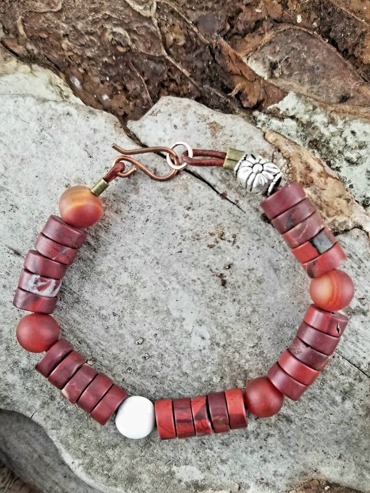 Jasper, Carnelian & Magnesite Bracelet. for wholesale by S.Alexander