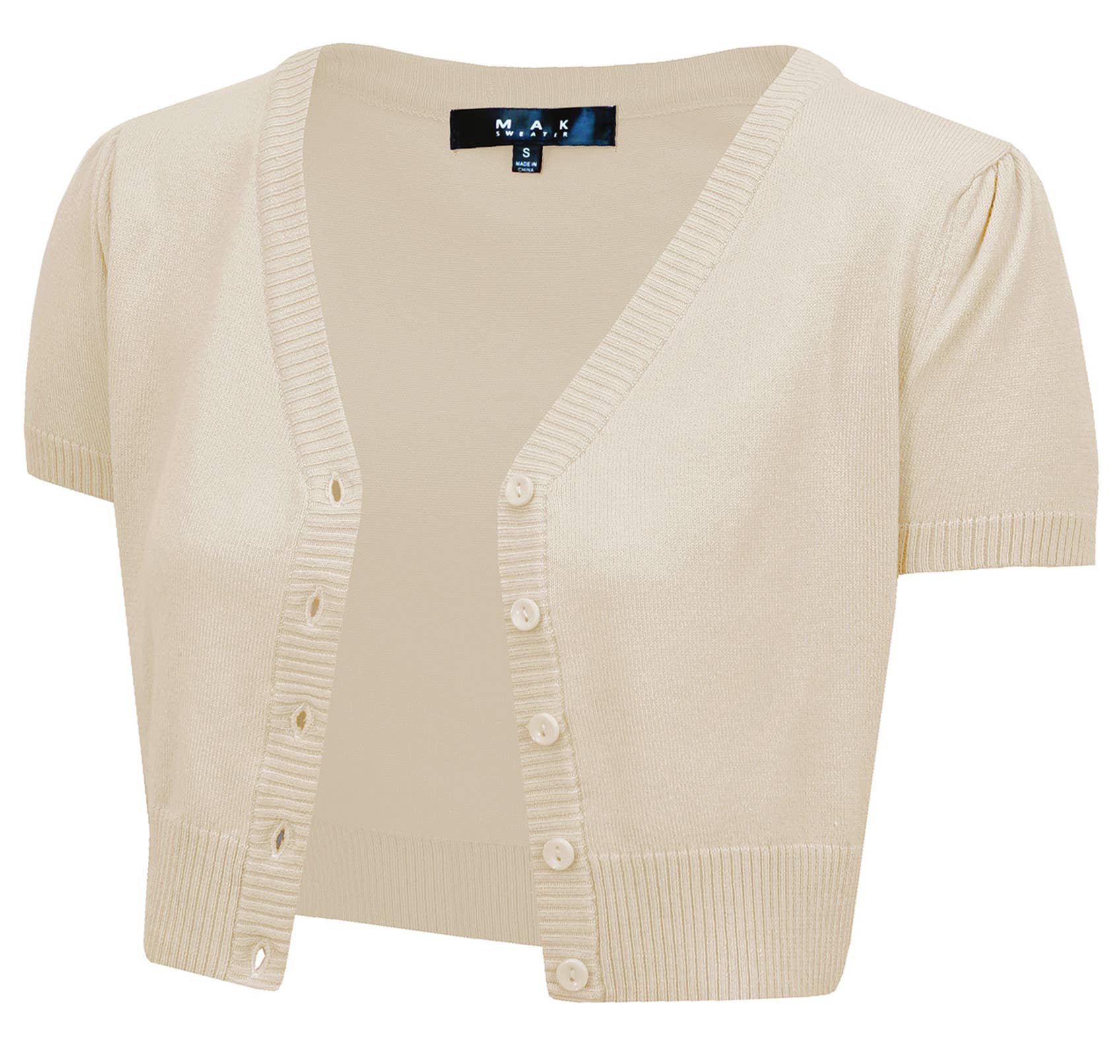 Mak - Vente Cardigan – femme - Cardigan boléro court à manches courtes bouffantes et col en V HB213739