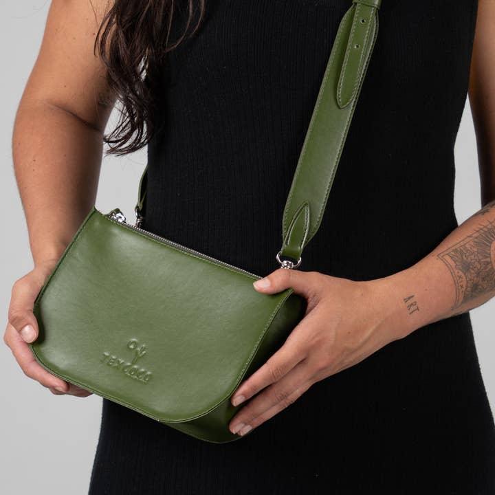 Texcoco Collective - Wholesale Crossbody bag – Women's - Cactus Leather 'Leon' Vegan Cross Body Bag - Green4