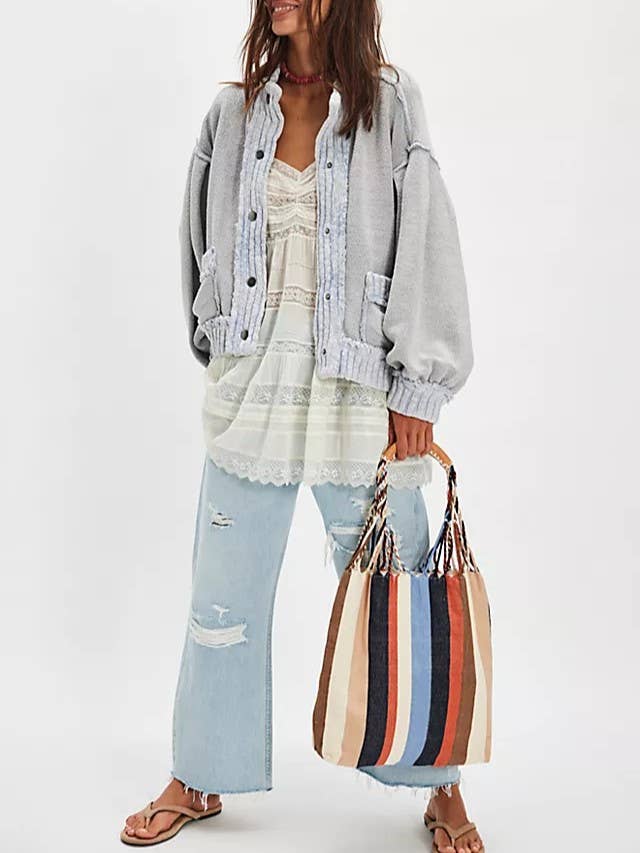 Rosa Clothing - Wholesale Cardigan - Women's - Cozy slouchy boxy drop-shoulder sleeves cardigan7