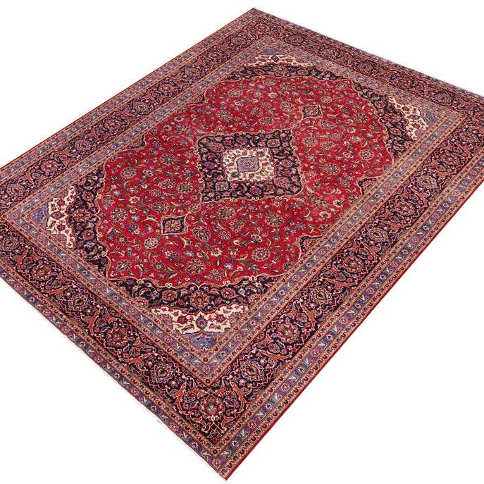 Tappeto in lana Kashan Yandel antico e logoro rosso/blu - 9'9'' x 12'9'' per la vendita all'ingrosso da parte di Arshs Fine Rugs