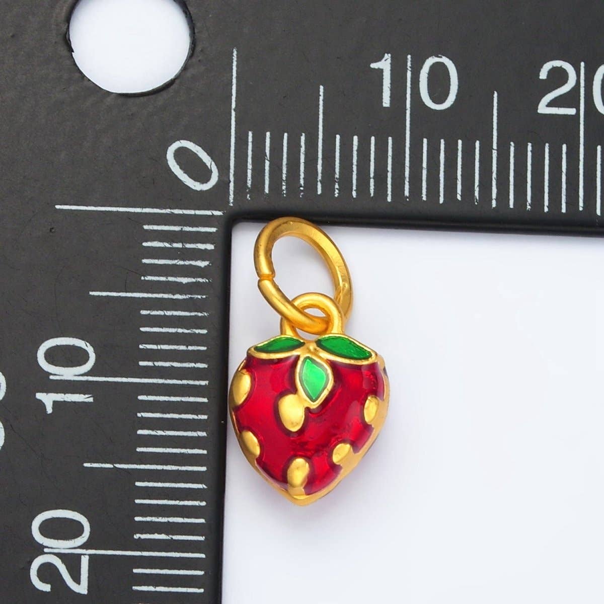 Aim Eternal - Wholesale Individual Charm/Pendant - 24K Gold Filled Mini Red Strawberry Fruit Enamel Charm | M2231