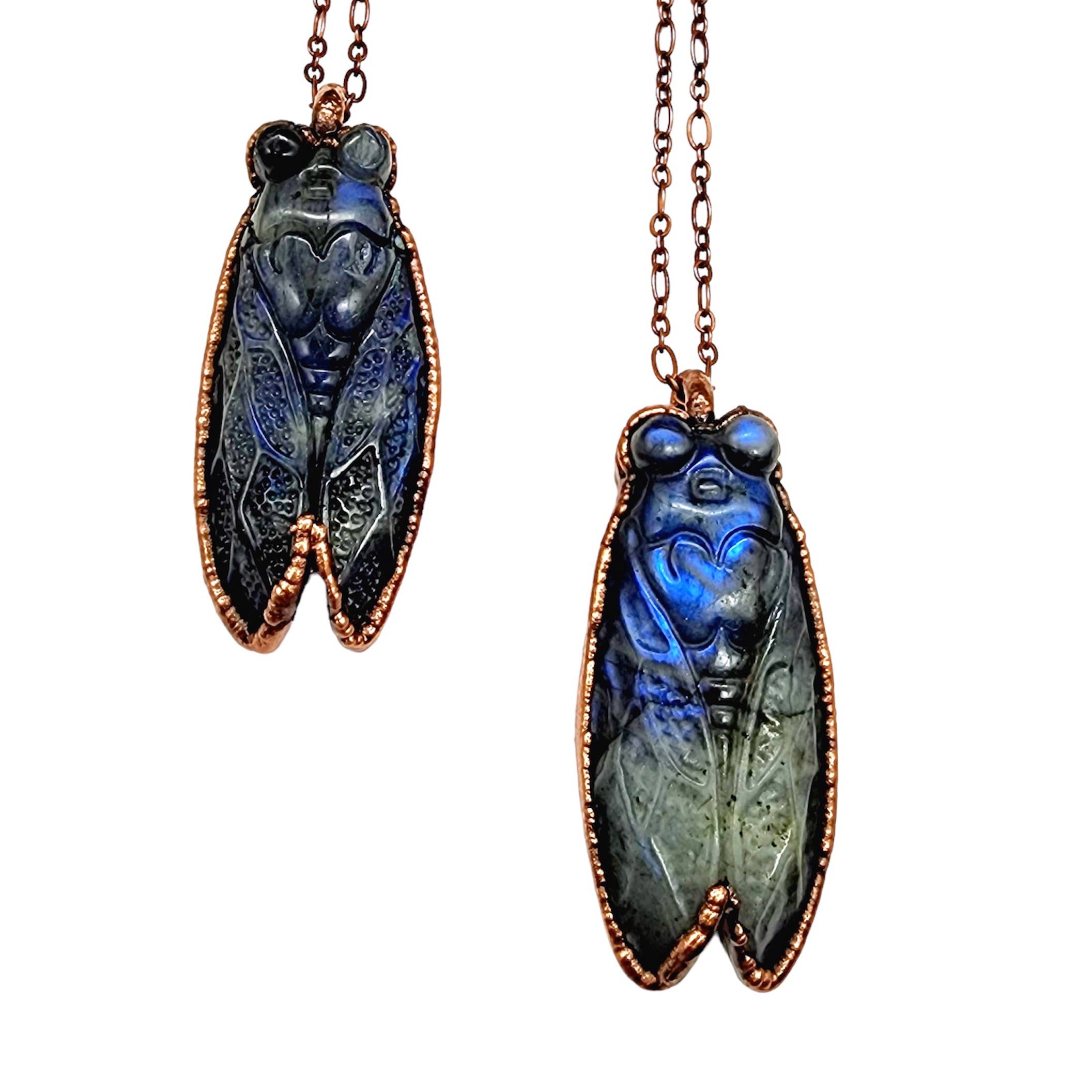MergingMetals - Wholesale Pendant/Charm Necklace - Carved Labradorite Dark Lyric Cicada Necklace1