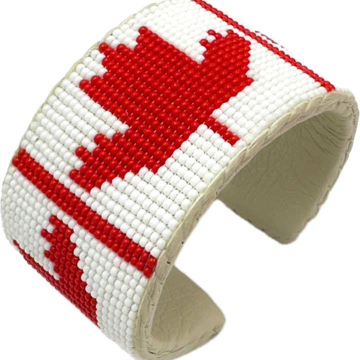 Handmade Beaded Cuff Bracelet – Canadian Maple Leaf Design for wholesale by BEADS CORNER