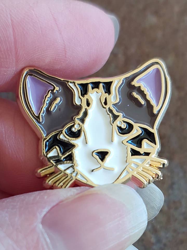 Tabby Cat Enamel Lapel Pin for wholesale by Patch Press