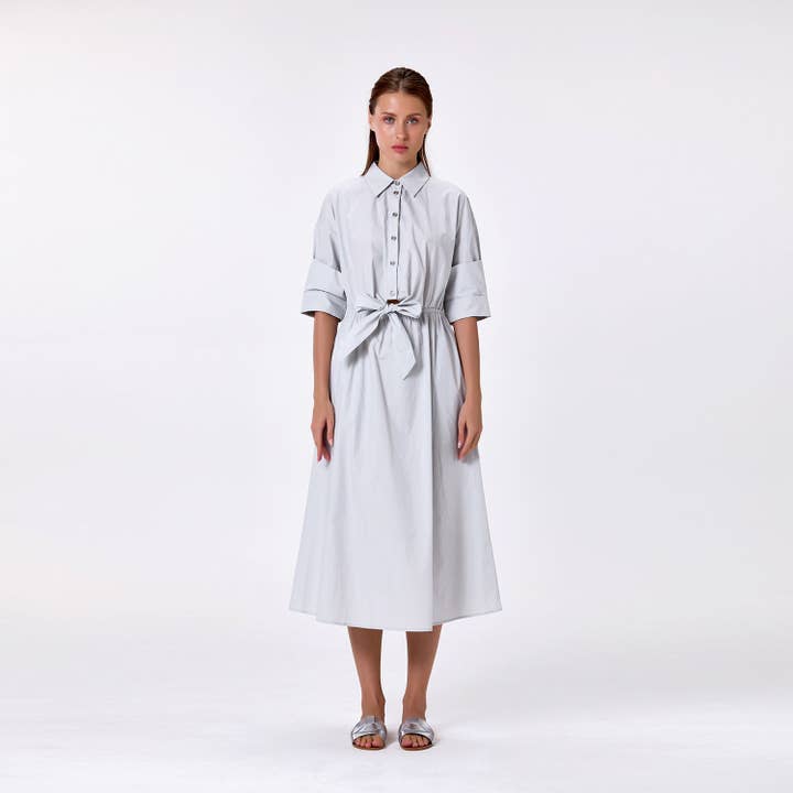 Cotton shirt dress with waist tie for wholesale by Smart and Joy