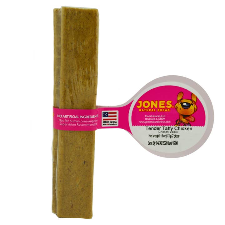 Tender Taffy Soft Chicken Blend 2 Pack Shrink Wrap with Barbell Label for wholesale by Jones Natural Chews