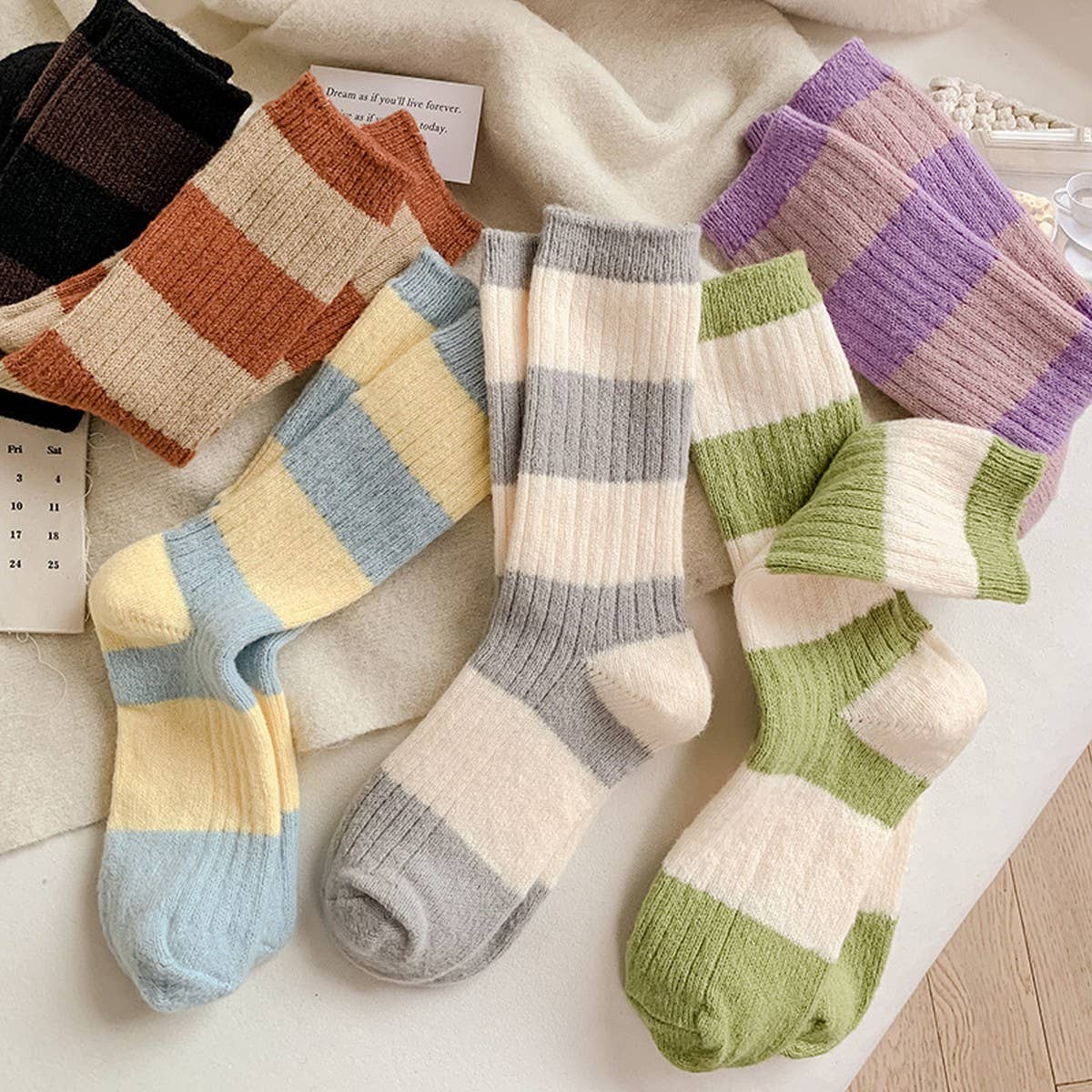 ACCITY - Wholesale Socks - Women's - AUTUMN AND WINTER WARM STRIPED MID-CALF SOCKS_CWMS10658