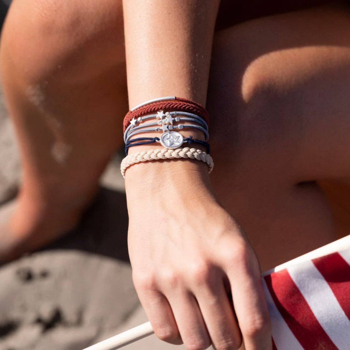 K'lani hair tie bracelets - Wholesale Jewelry Set - "Brave" Patriotic Silver Star Charm Hair Tie Bracelets7