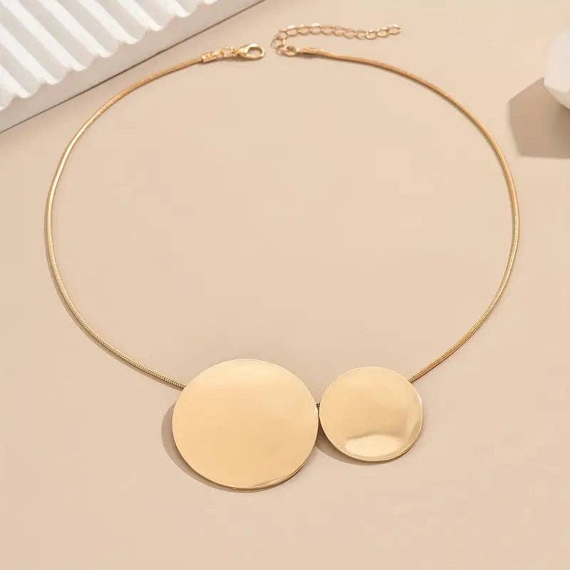 Huis Van Merken – Colar pingente/pendente por atacado – Colar Vintage Redondo com Pendente Escovado – Gargantilha com Duplo Pendente em Disco para Uso Diário e Festas2