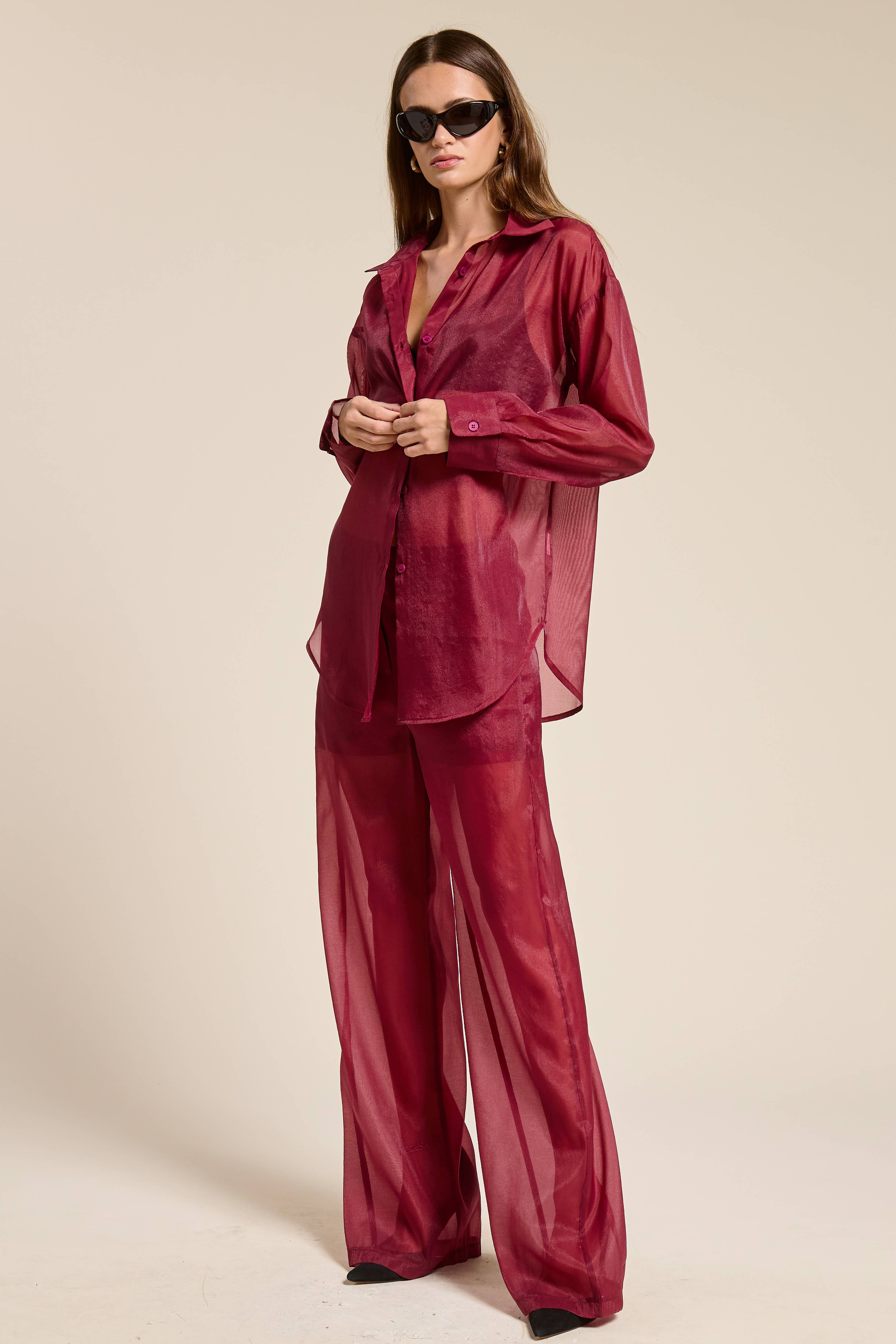 Mimosa - Wholesale Pants - Women's - Straight Leg Sheer Organza Pants with Lined Shorts0