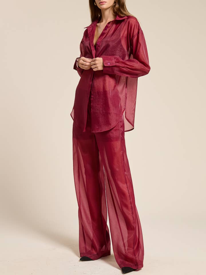 Mimosa - Wholesale Pants - Women's - Straight Leg Sheer Organza Pants with Lined Shorts0