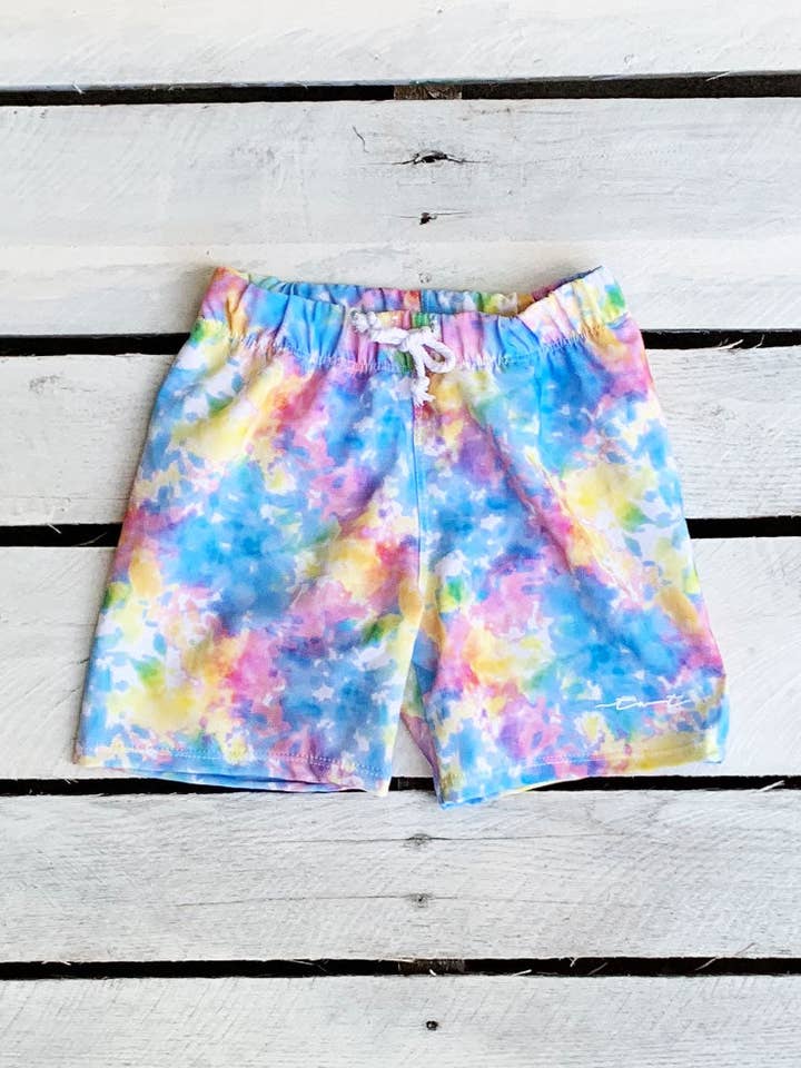 Tie Dye Dreams Board Shorts for wholesale by Tidewater Tots