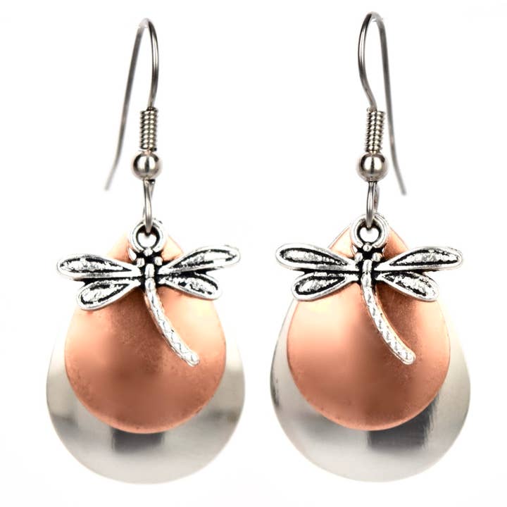 Med. Copper Tone Dragonfly Triple Earrings for wholesale by Eye Catching Jewelry