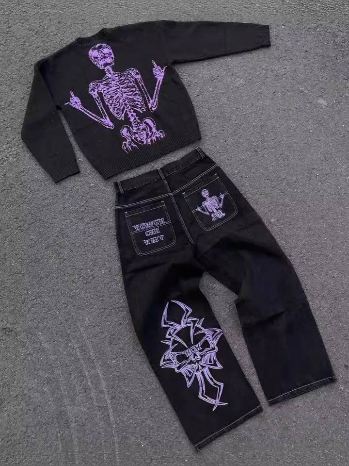 SALINA TRADING INC – wholesale Jeans – Women’s – Y2K Hip Hop Retro Skeleton Distressed Loose Fit Jeans8