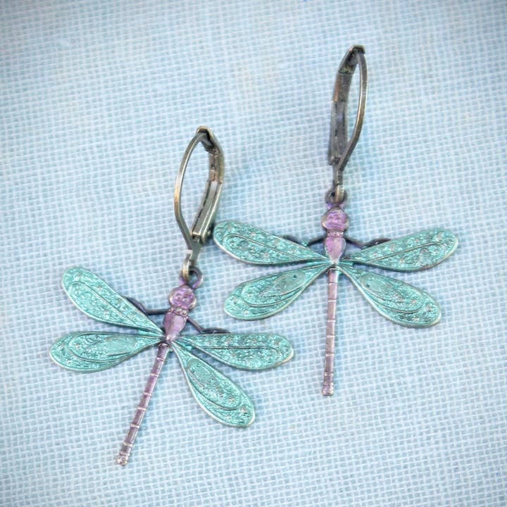 Boucles d'oreilles Libellule Art Nouveau Vert Frosty pour la vente par Circa 1890