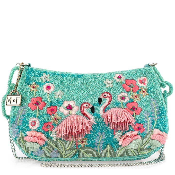 Mary Frances Accessories - Wholesale Crossbody Bag - Women's - Flirty Flamingos Beaded Pink Flamingos Crossbody Handbag