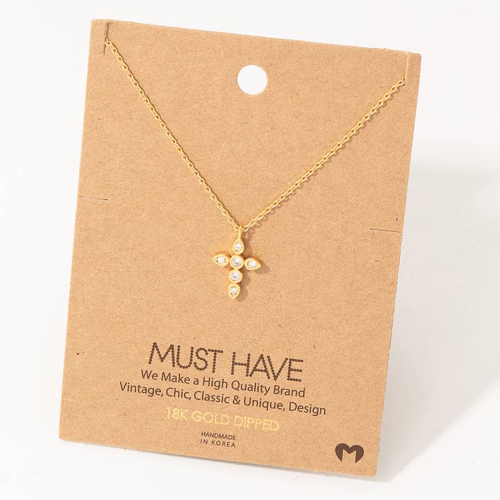 Fame Accessories - Wholesale Pendant/Charm Necklace - Rhinestone Cross Pendant Necklace