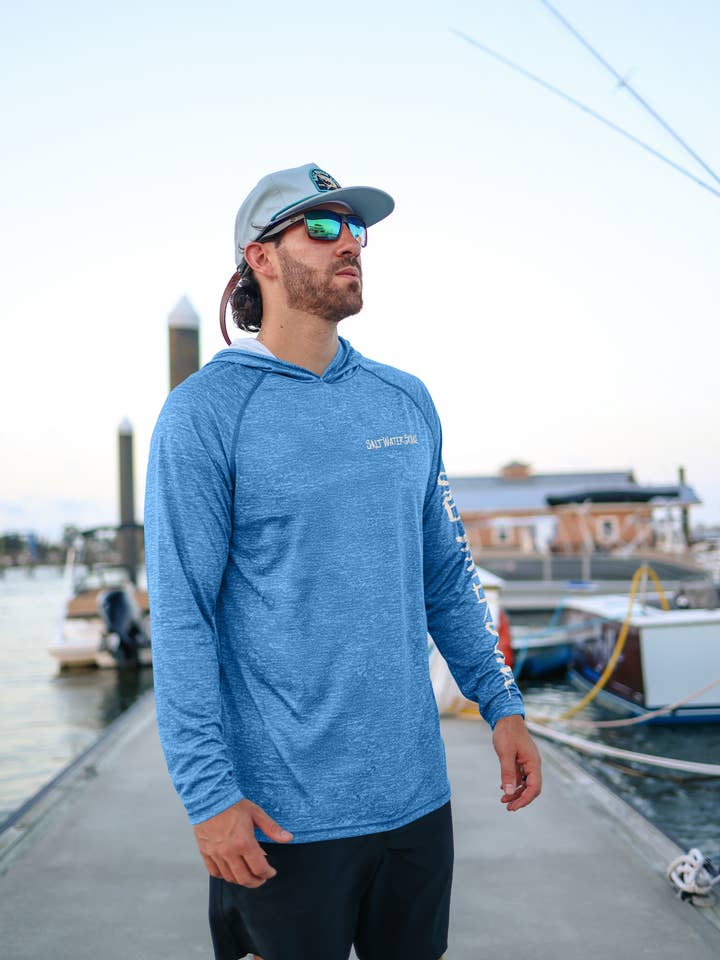 SALT WATER SOUL - Wholesale Hoodie – Men's - Light Blue - Redfish Classic Performance Hoodie2