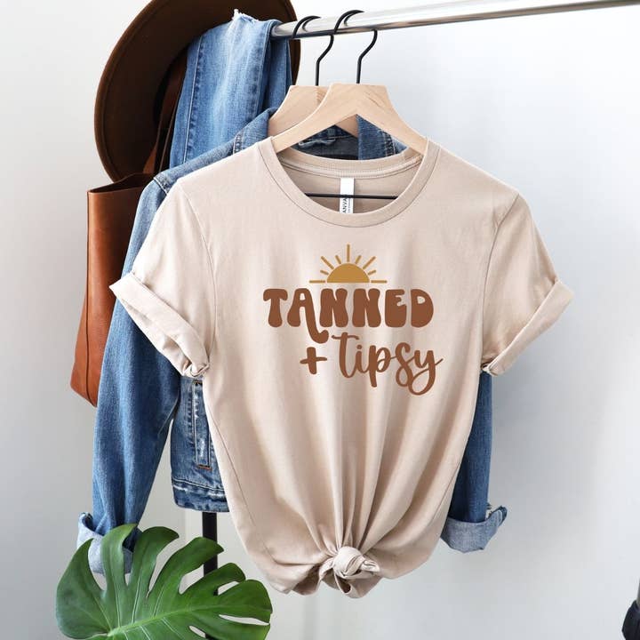 Tanned & Tipsy Heather Tan Tee for wholesale by Simply Tees