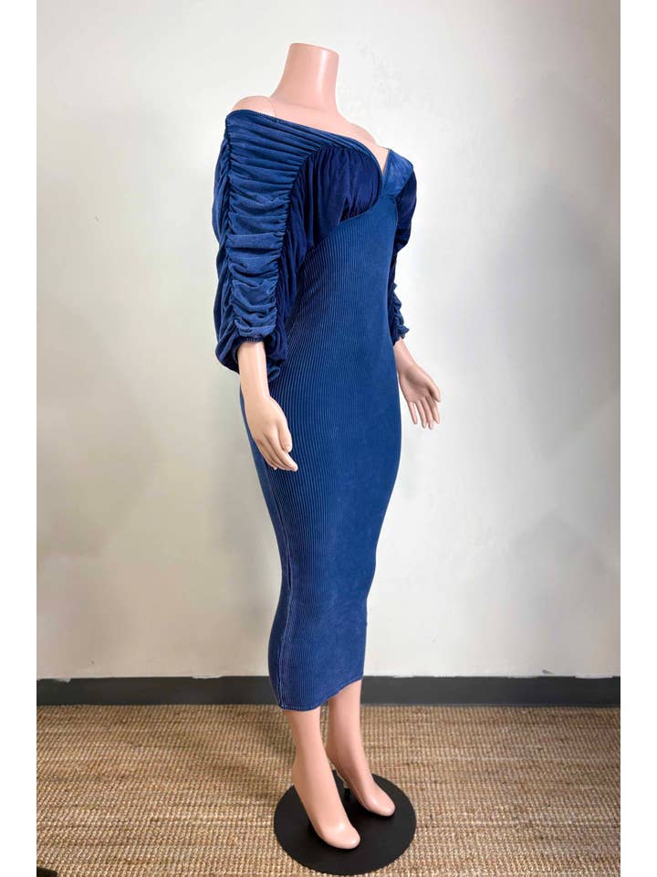 Dalia Studio - Wholesale Dress - Women's - MINERAL WASH ULTRA RUCHED CONTRAST MIDI DRESS7