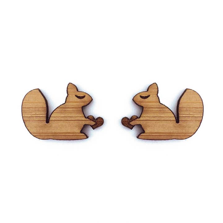 Bamboo Earrings - Mini Shape - Squirrel for wholesale by Cabin + Cub