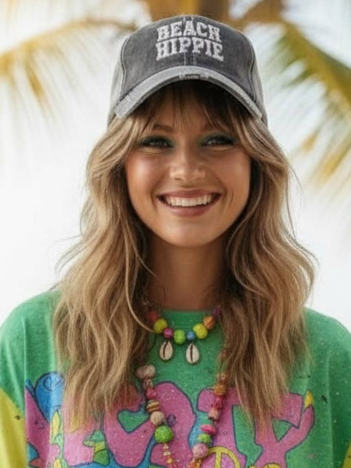Beach Hippie Embroidered Trucker Hat for wholesale by Ink + Thread