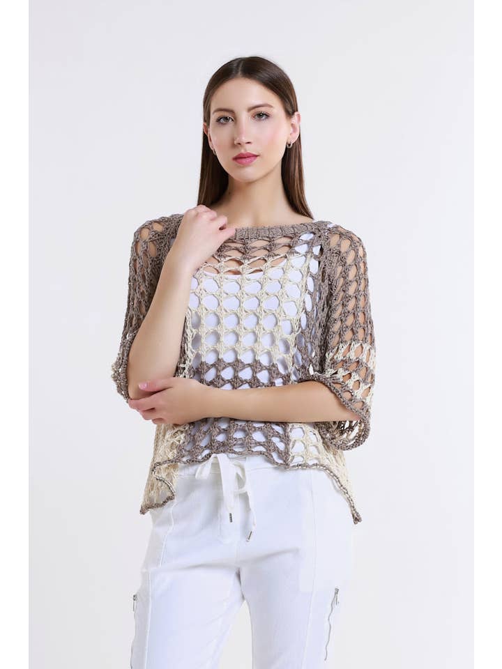 TINA Stephens Italy/Tees By Tina - Wholesale Knit Sweater - Women's - Doris Ballet Slv 2 Tone Square Knit (BQ906)