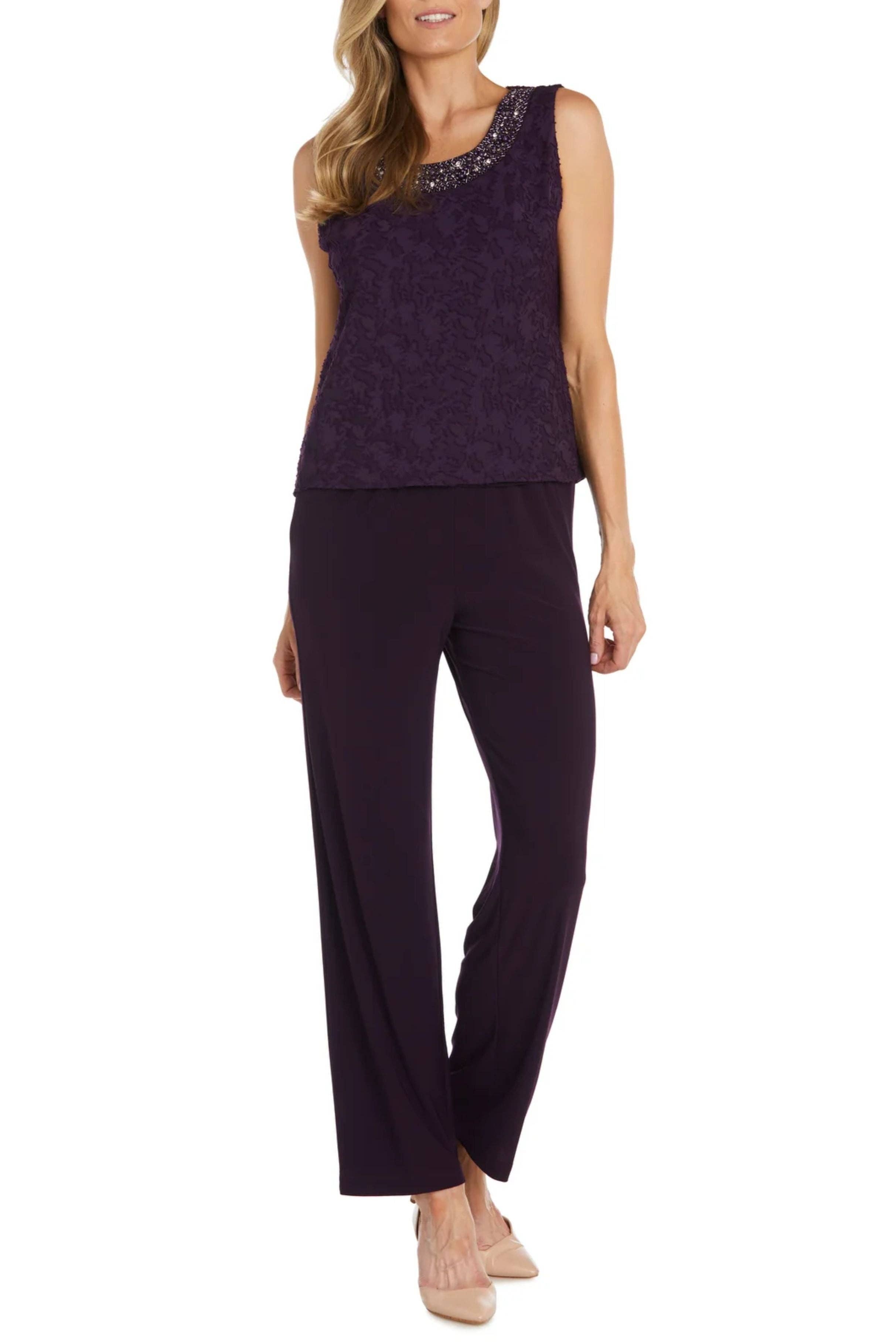 EGGPLANT RM Richards Beaded Burnout Chiffon 3-Piece Set for wholesale on Faire2