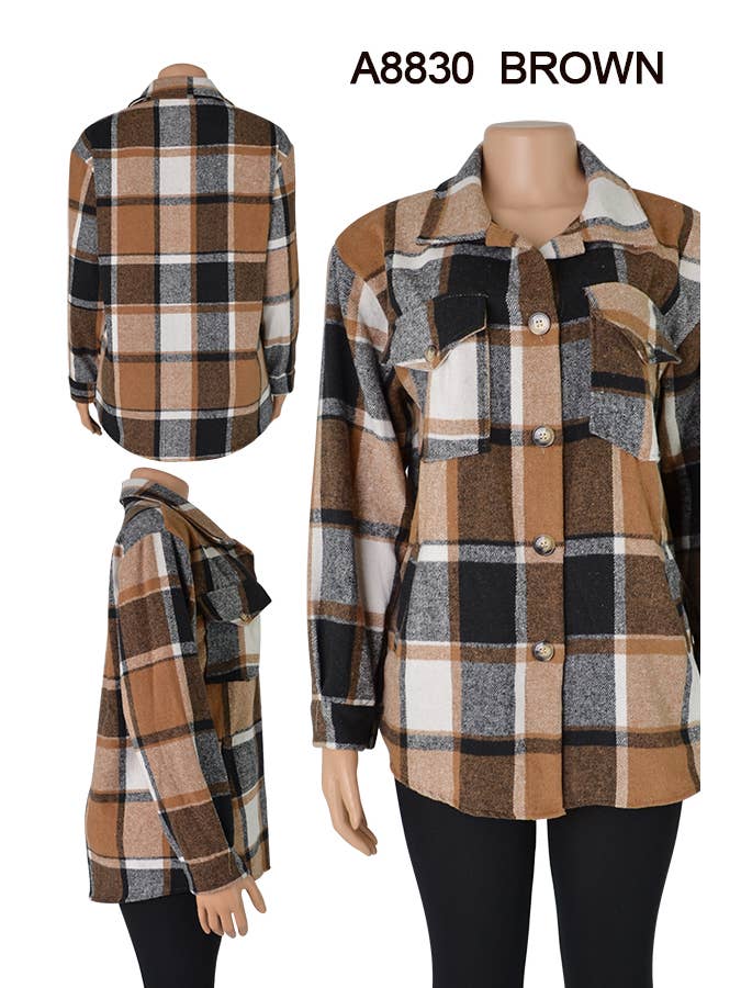 SSImport - Wholesale Shirt Jacket/Shacket - Women's - A8830 COAT PLAID PATTERN JACKET SPRING FALL 12PCS