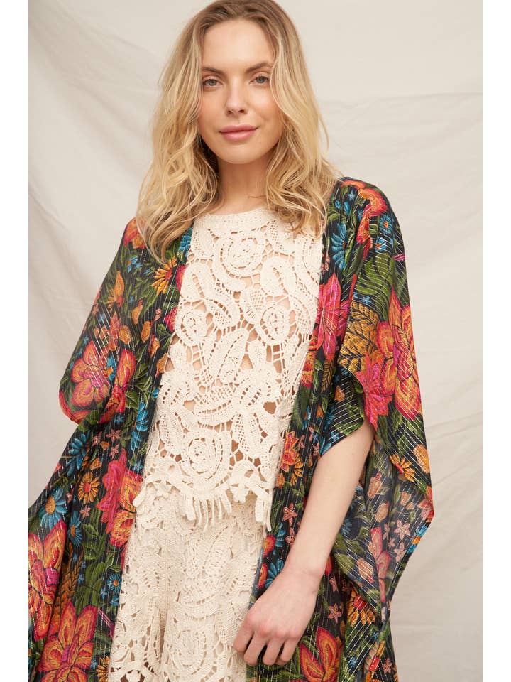 Black Orange Printed Kimono with Lurex Stripes for wholesale on Faire5