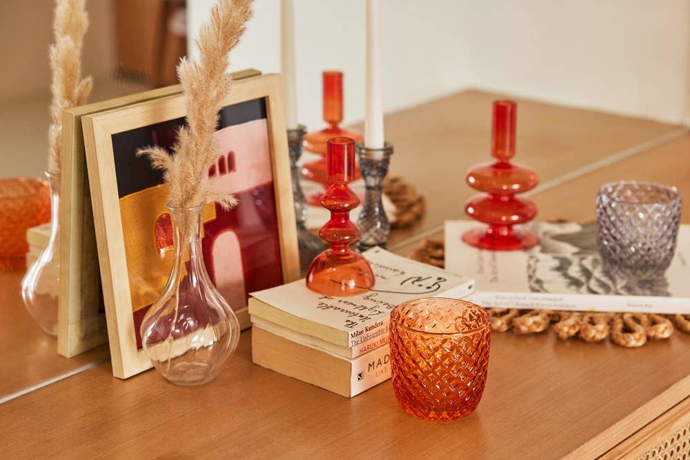 Casa Amarosa - Wholesale Candle Holder - Retro Glass Candle Stick Holder- 6 x 2.5 Inches_ Rust Orange3