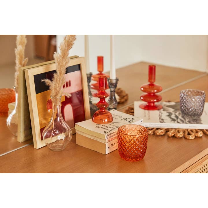 Casa Amarosa - Wholesale Candle Holder - Retro Glass Candle Stick Holder- 6 x 2.5 Inches_ Rust Orange3