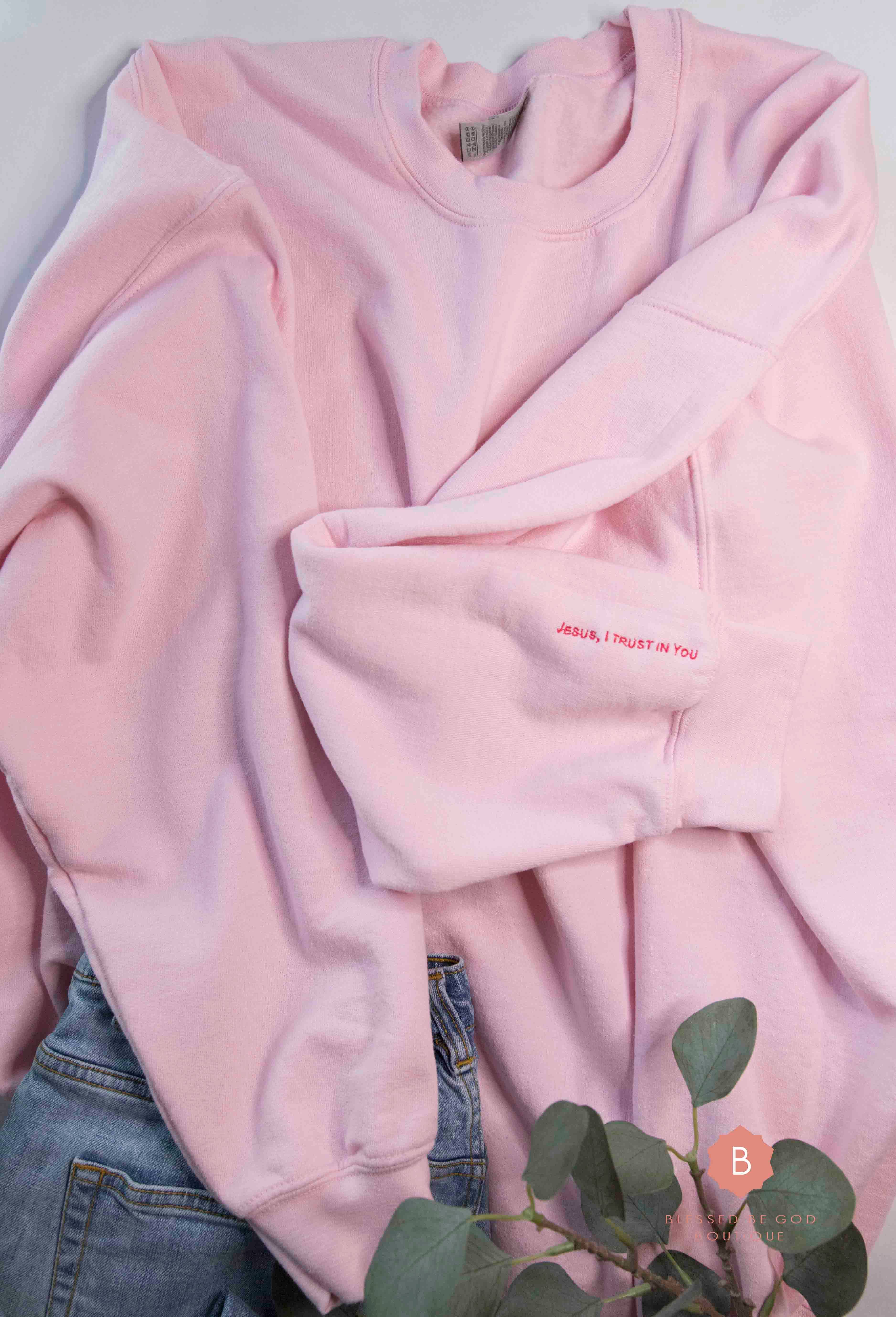 Blessed Be God Boutique - Wholesale Sweatshirt - Women's - Jesus I Trust In You Sweatshirt, Pink1