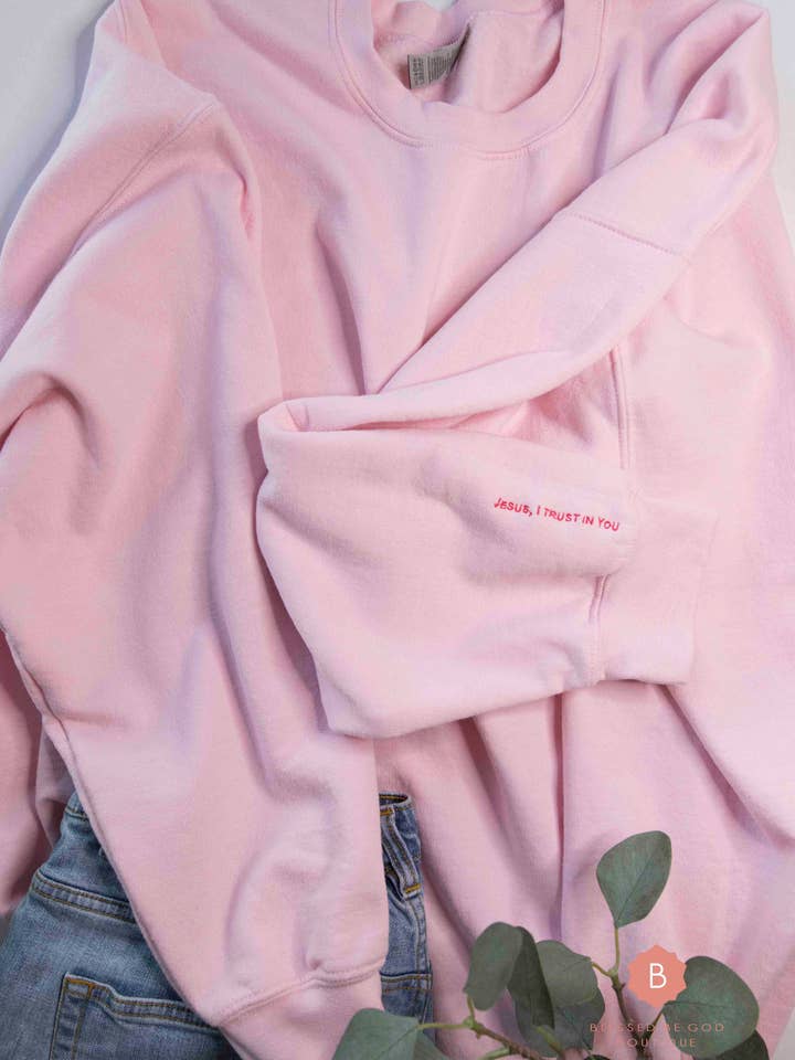 Blessed Be God Boutique - Wholesale Sweatshirt - Women's - Jesus I Trust In You Sweatshirt, Pink1
