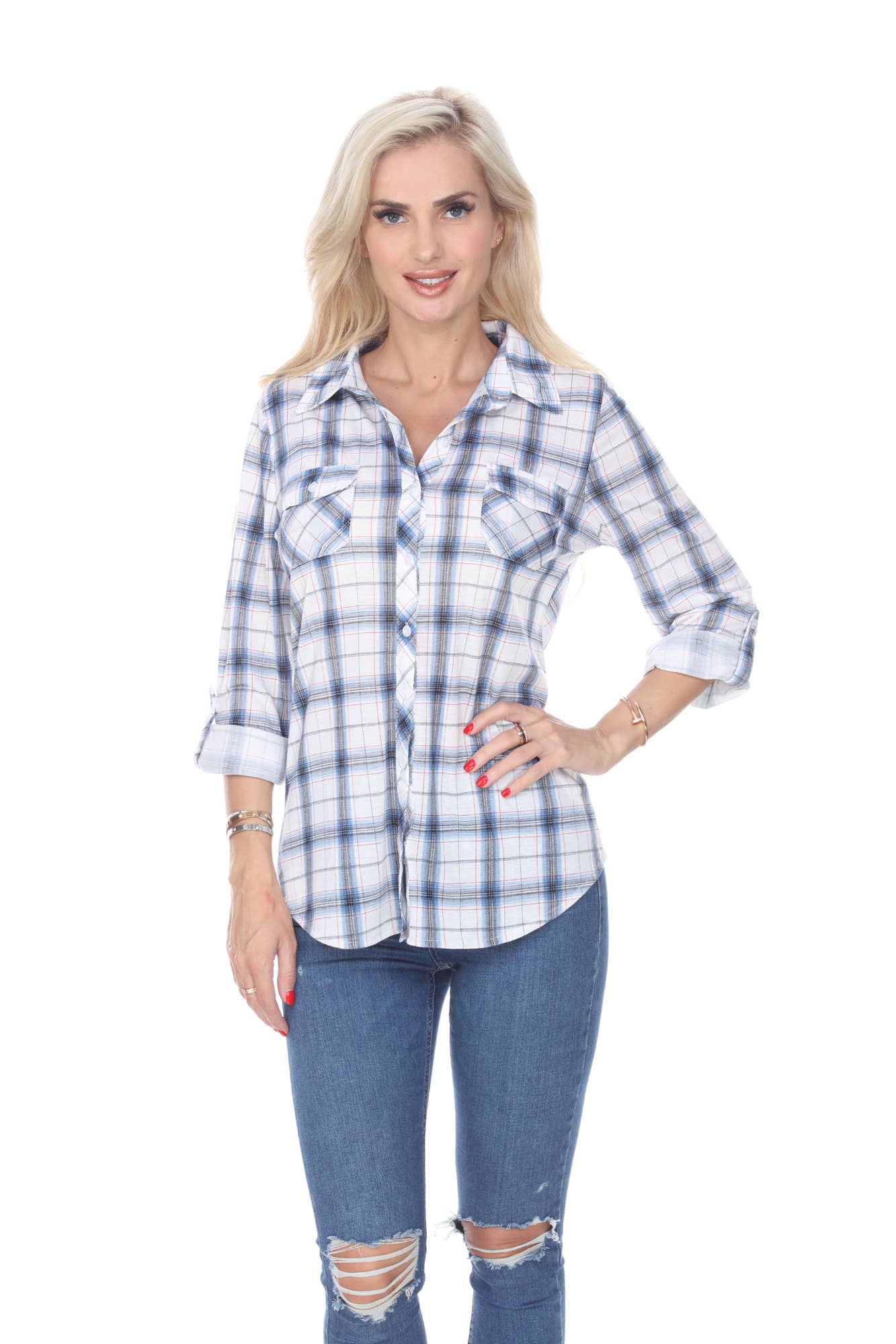 WHITE MARK - Wholesale Button Down Shirt - Women's - Oakley Stretchy Plaid Top4