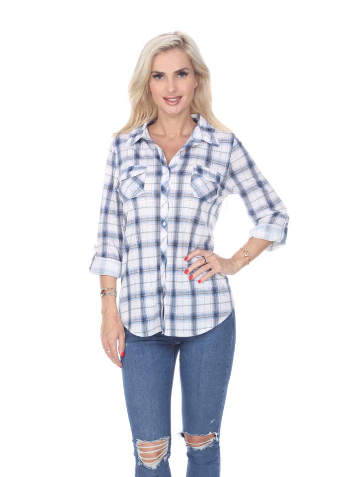 WHITE MARK - Wholesale Button Down Shirt - Women's - Oakley Stretchy Plaid Top4