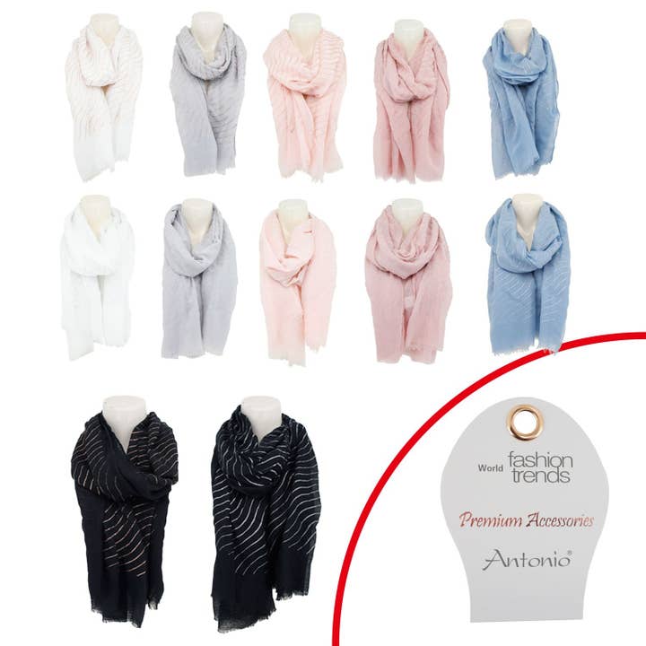 VewoTex - Vendita all'ingrosso Sciarpa - Donna - Sciarpa estiva da donna con linee glitterate » leggero foulard 180 x 70 cm » sciarpa estiva con strisce glitterate » morbida e sottile12