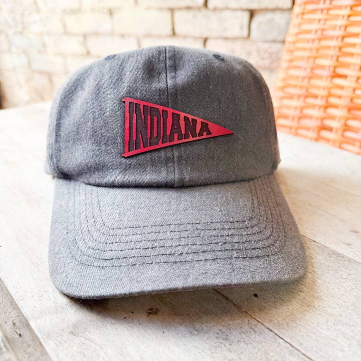 Left Grain - Wholesale Baseball Cap - Women's - Indiana Pennant Leather Patch Hat on Charcoal Dad Hat1
