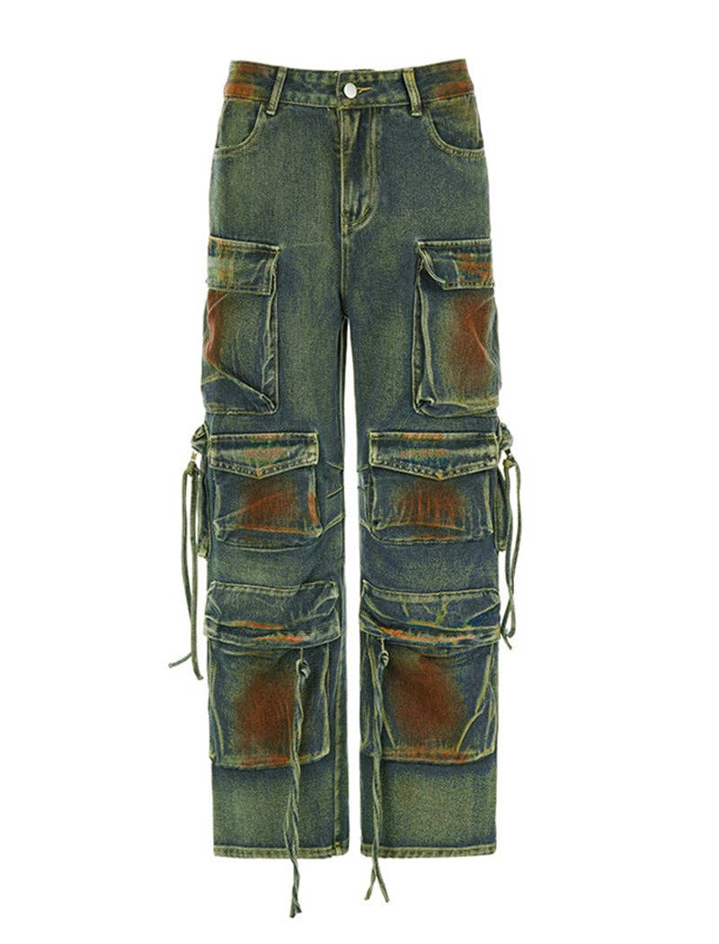 MULTI Pantalon cargo en denim à coupe ample en vente sur Faire12
